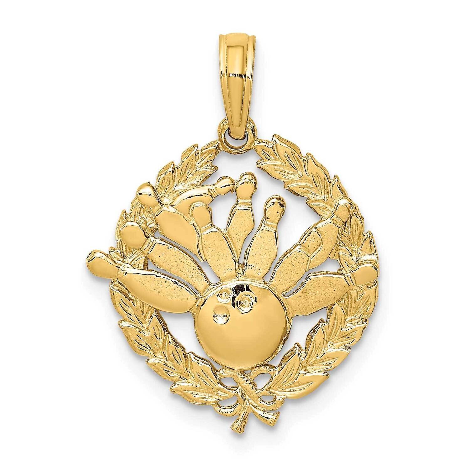 Bowling Story In Leaf Circle Charm 14k Gold D4279