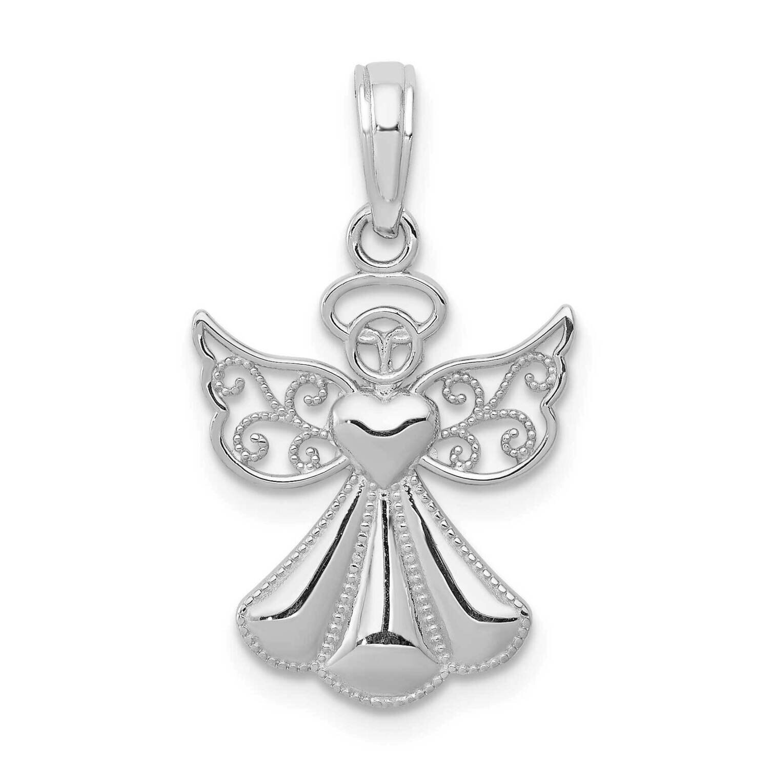 Textured Guardian Angel with Heart Pendant 14k White Gold Polished D4420W