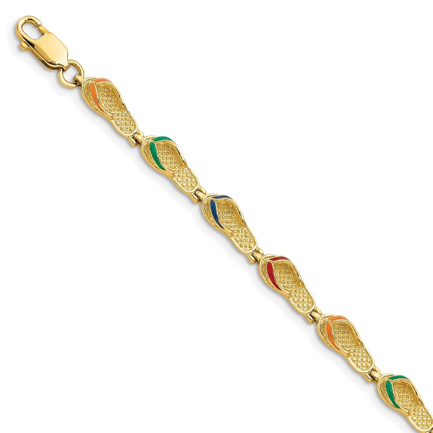 Multi-Color Enamel Flip-Flop Bracelet 14k Gold FB1564-7.25