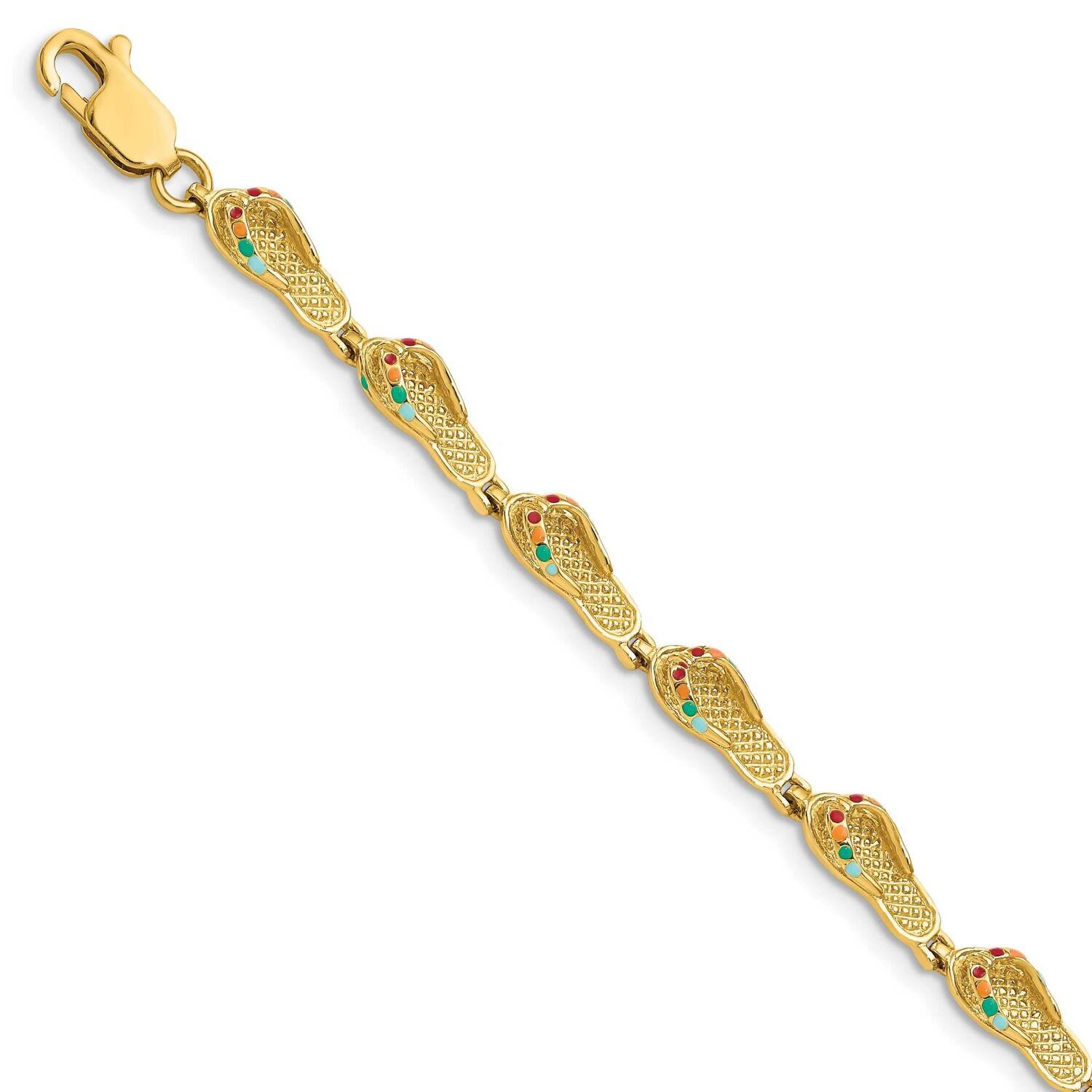 Multi-Color Enamel Flip-Flop Bracelet 14k Gold FB1565-7.25, MPN: FB1565-7.25, 883957946146