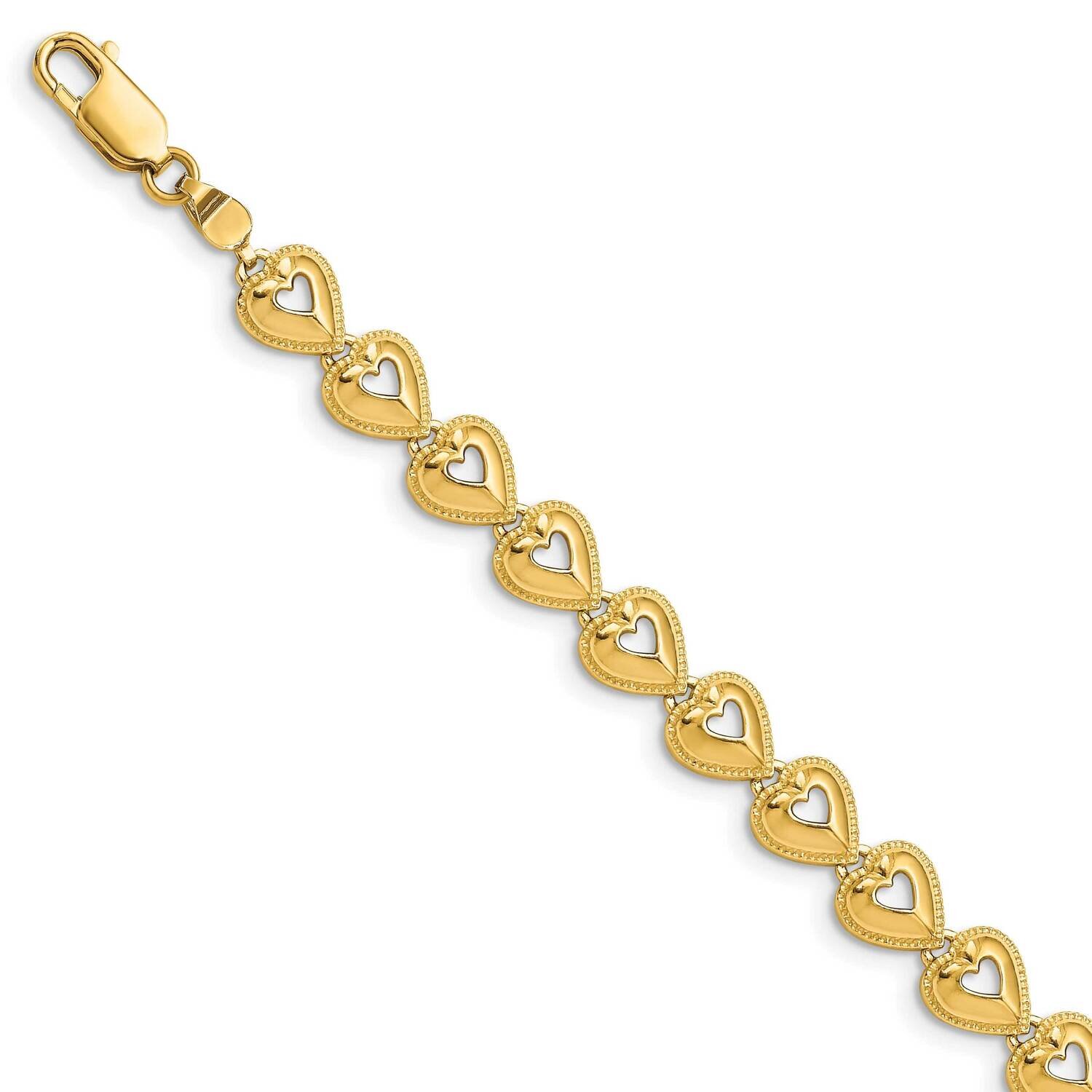 Beaded Hearts Bracelet 14k Gold Polished FB1584-7, MPN: FB1584-7, 637218006328