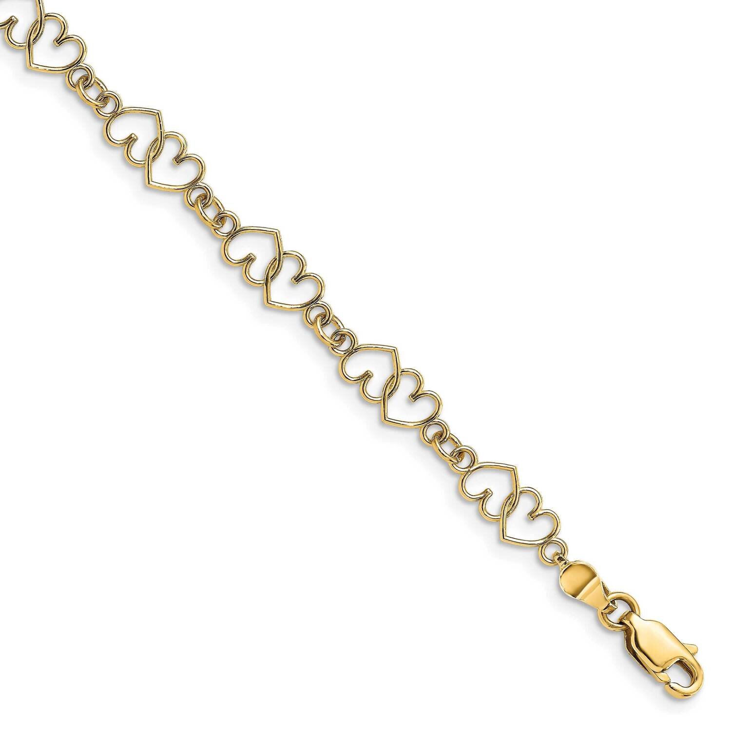 Polished Double Heart Link Bracelet 14k Gold Cut-out FB1585-7.5