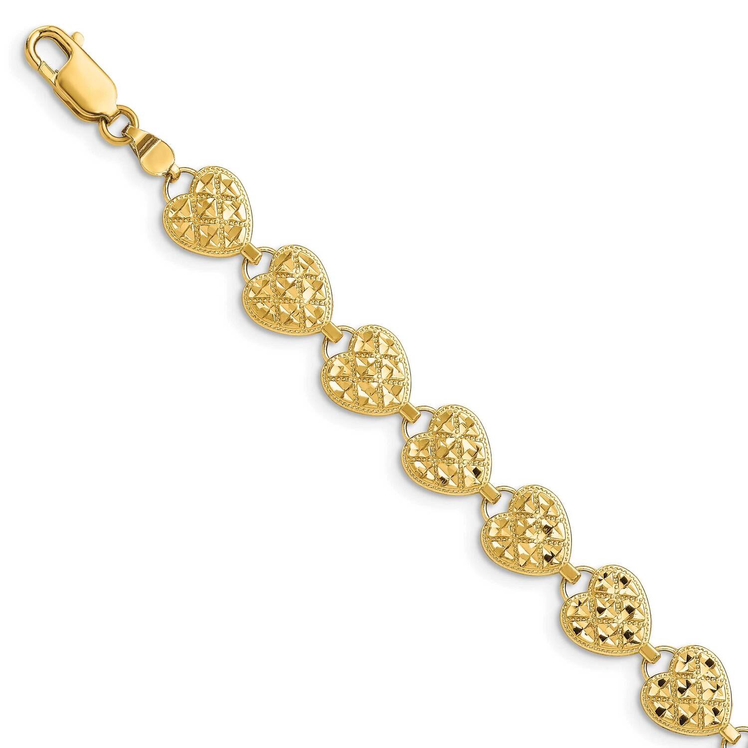 Hearts Bracelet 14k Gold Polished Diamond-cut FB1586-7, MPN: FB1586-7, 63721809628