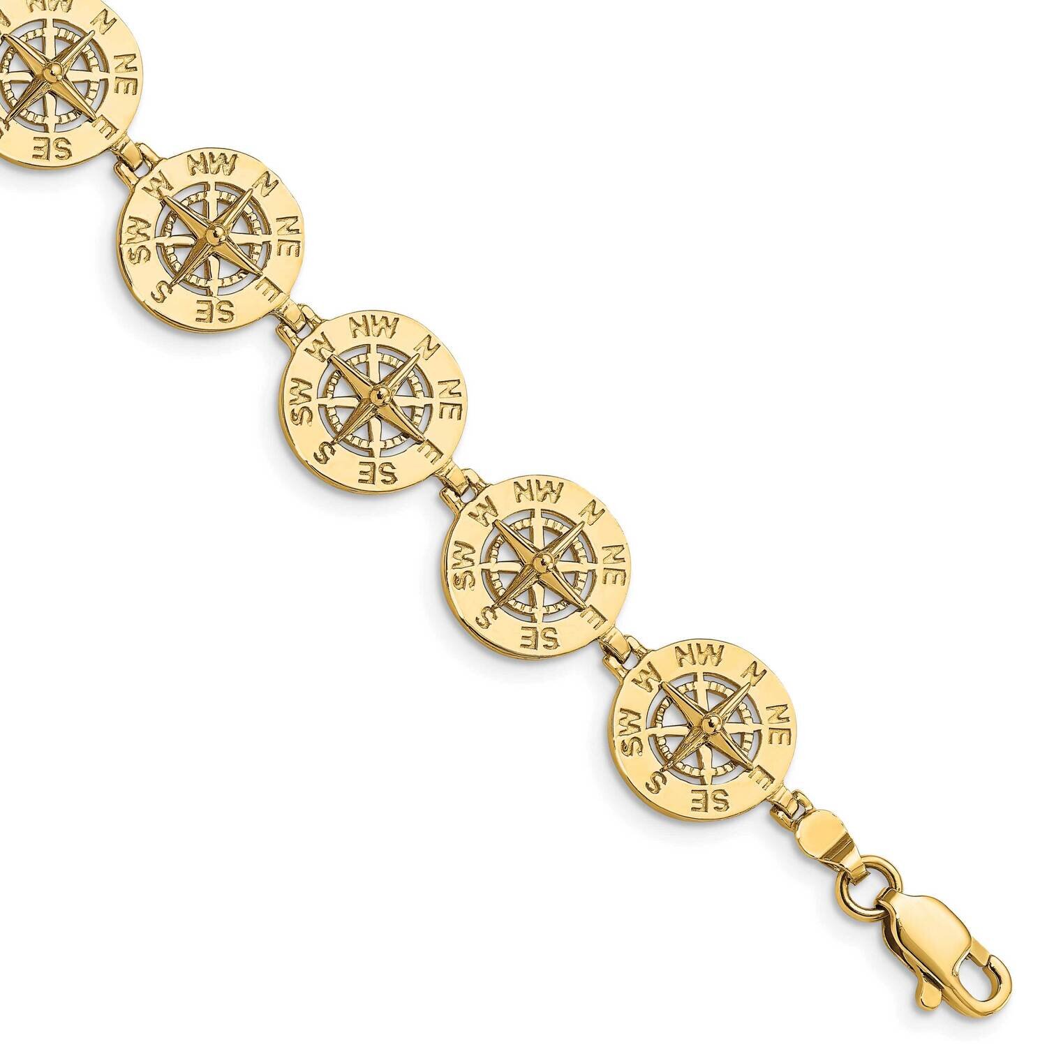 2-D Nautical Compass Bracelet 14k Gold Polished FB1595-7.25, MPN: FB1595-7.25, 883957945750