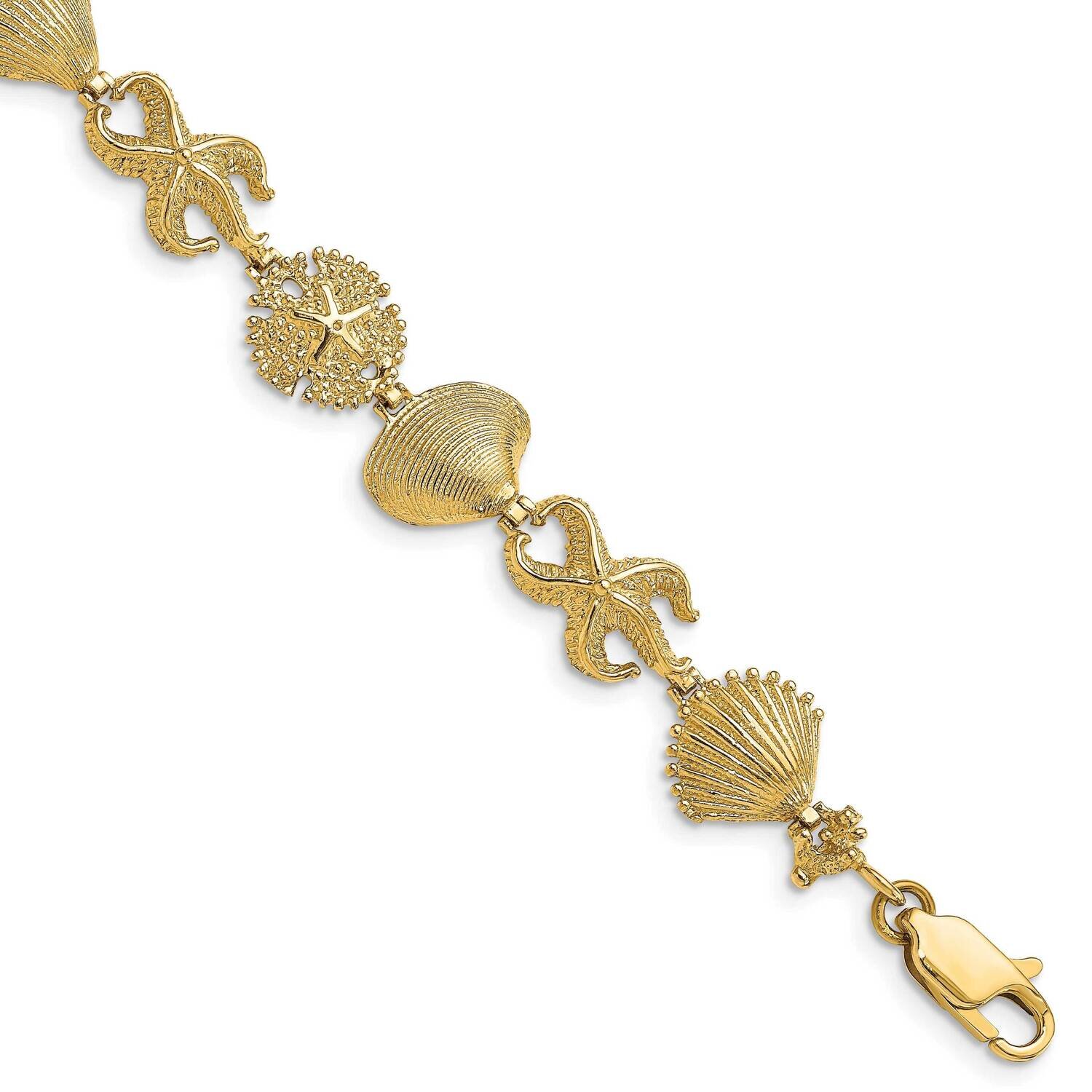 Four Shell Link Bracelet 14k Gold Textured FB1612-7, MPN: FB1612-7, 191101009945
