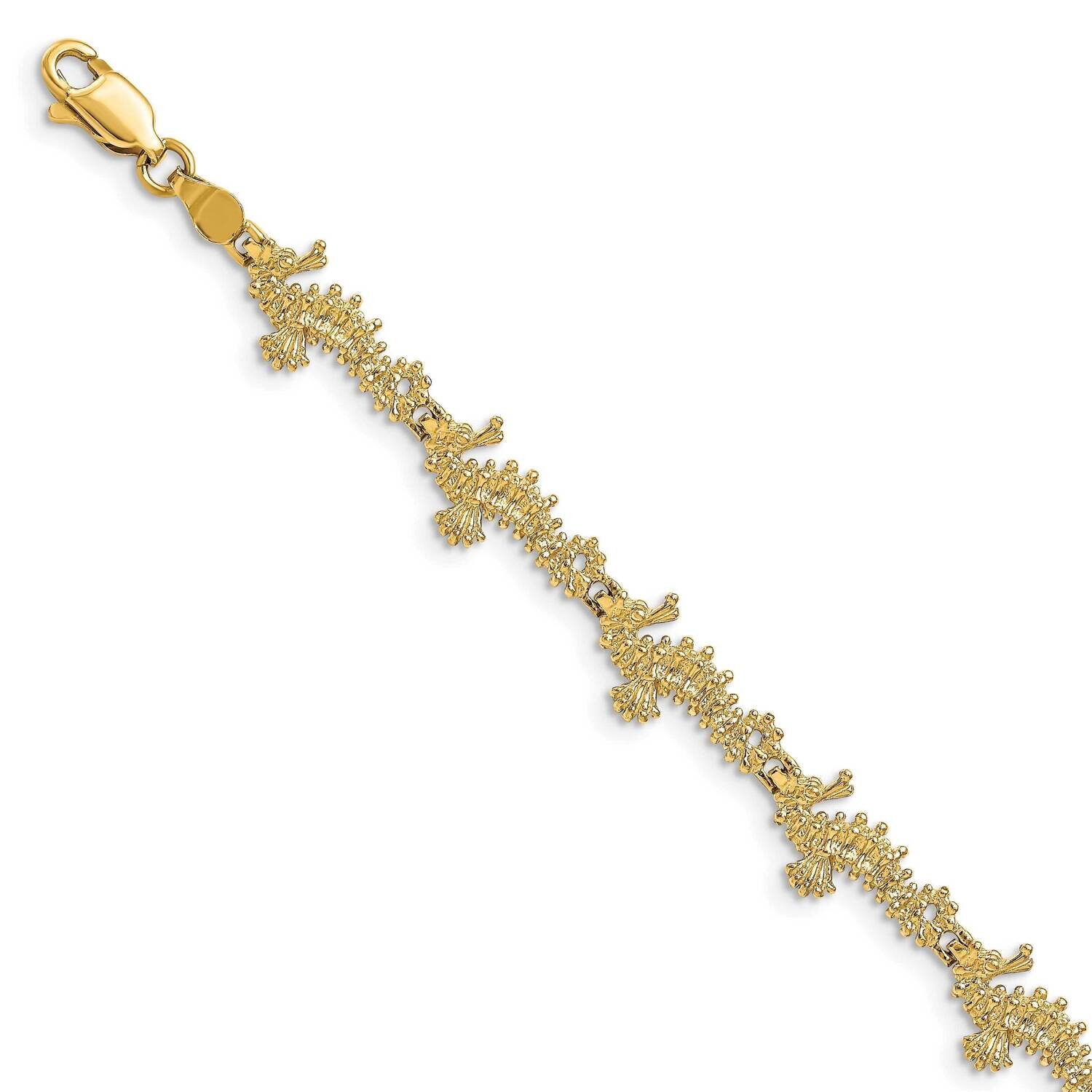 3-D Seahorse Link Bracelet 14k Gold Textured FB1817-7