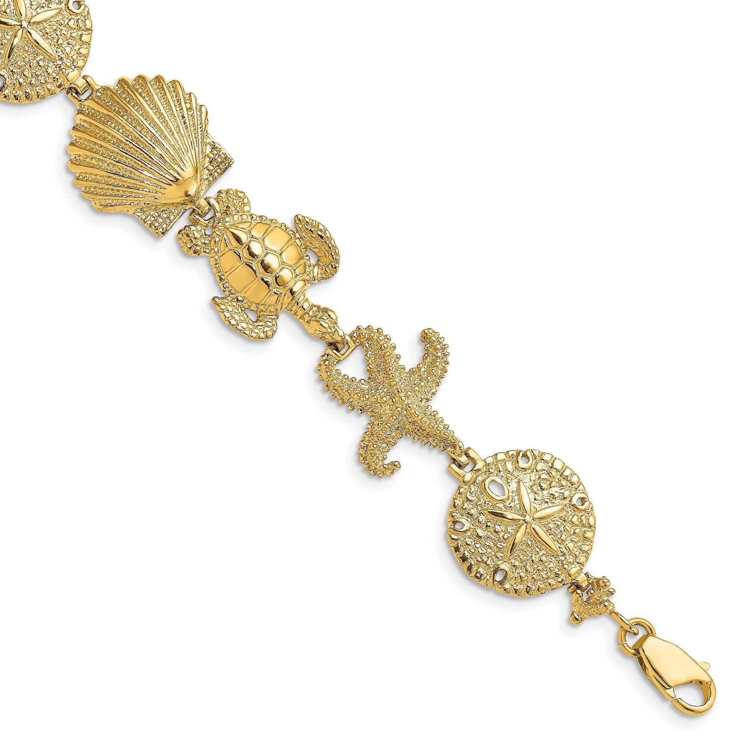 Sand Dollar Starfish Turtle Link Bracelet 14k Gold Polished FB1822-7, MPN: FB1822-7, 883957945743