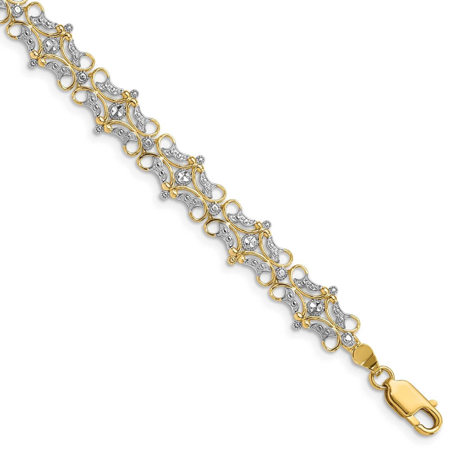 Scalloped Rectangular Link Bracelet 14k Gold Rhodium Diamond-cut FB1849-7.5, MPN: FB1849-7.5, 63721…