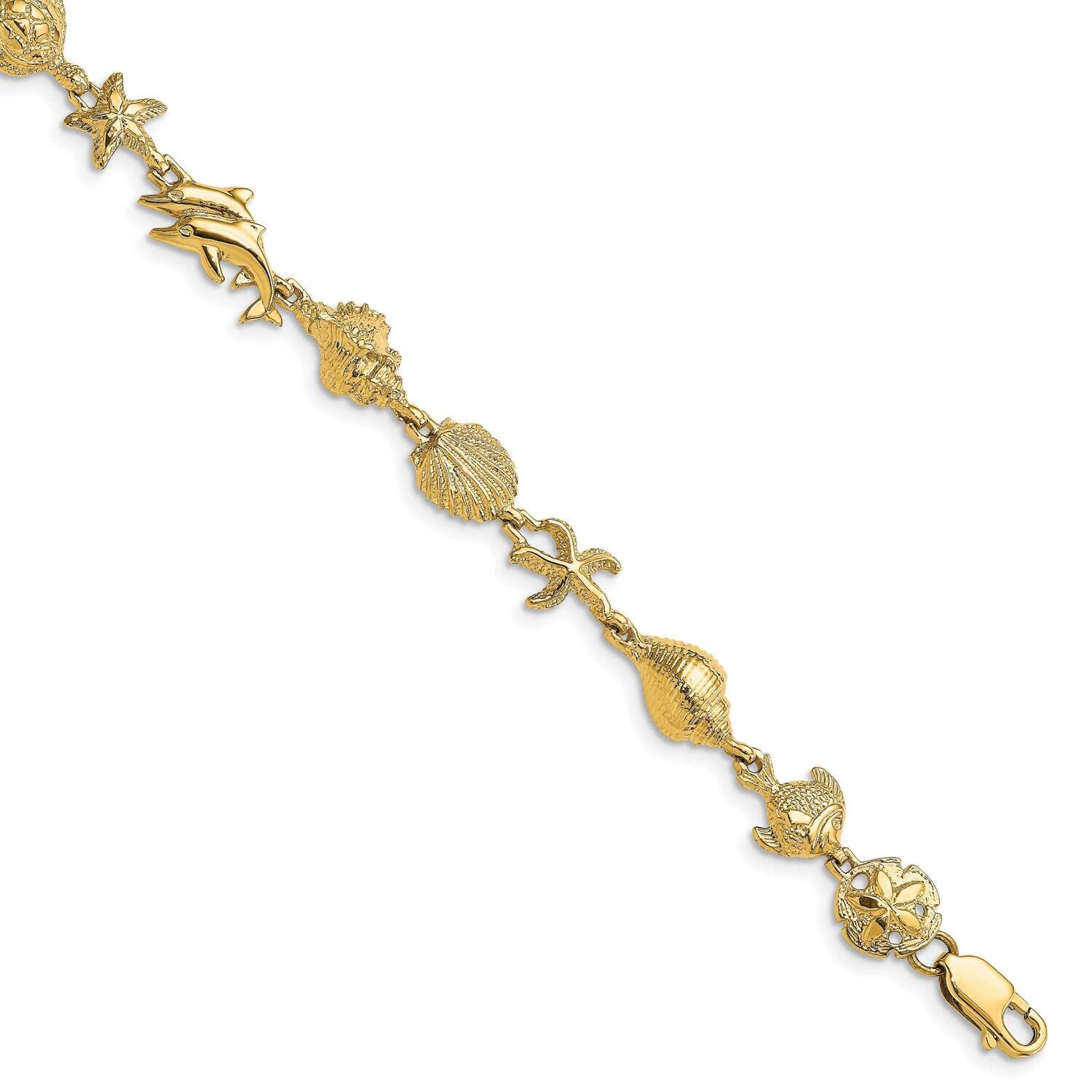 Nautical Combination with Dolphins Link Bracelet 14k Gold FB1864-7.25, MPN: FB1864-7.25, 8839571620…