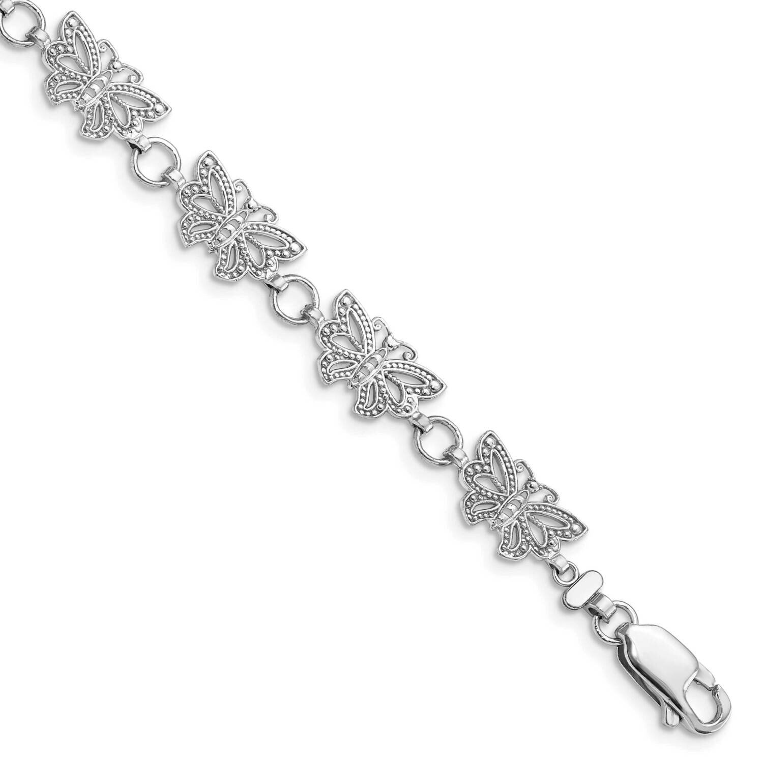 Beaded Butterfly Link Bracelet 14k White Gold FB1867-7