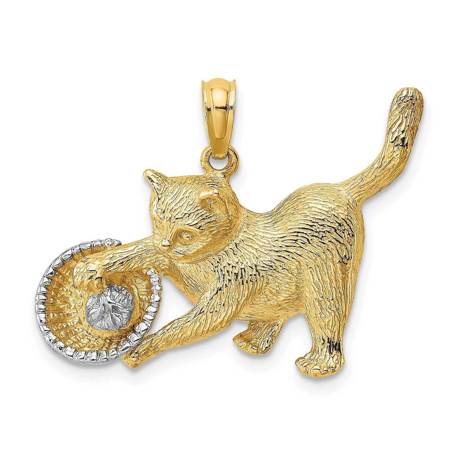 Cat Playing with Yarn In Basket Charm 14k Gold Rhodium K1987, MPN: K1987, 637218107339