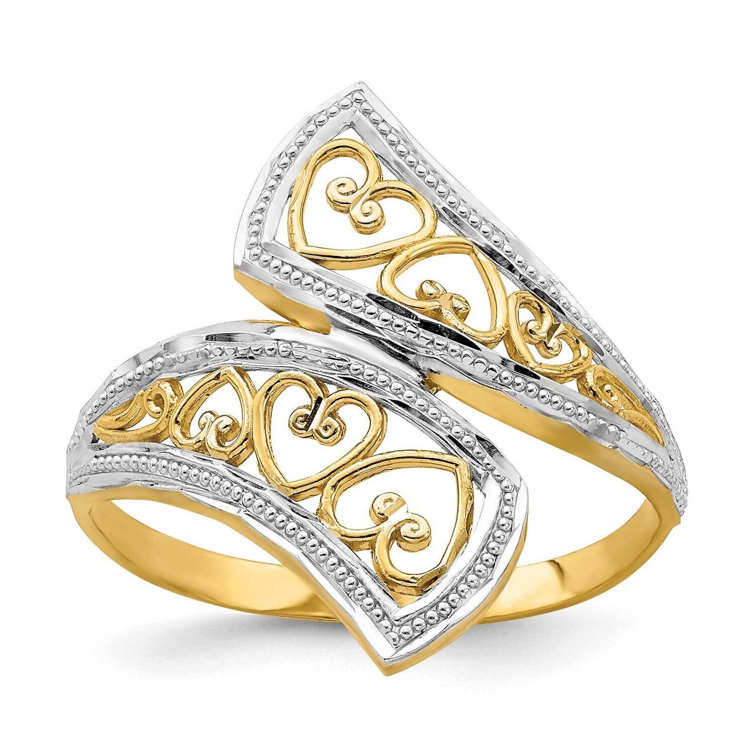 Heart Accent Bypass Ring 14k Gold Diamond-cut Rhodium K2046, MPN: K2046, 191101900211