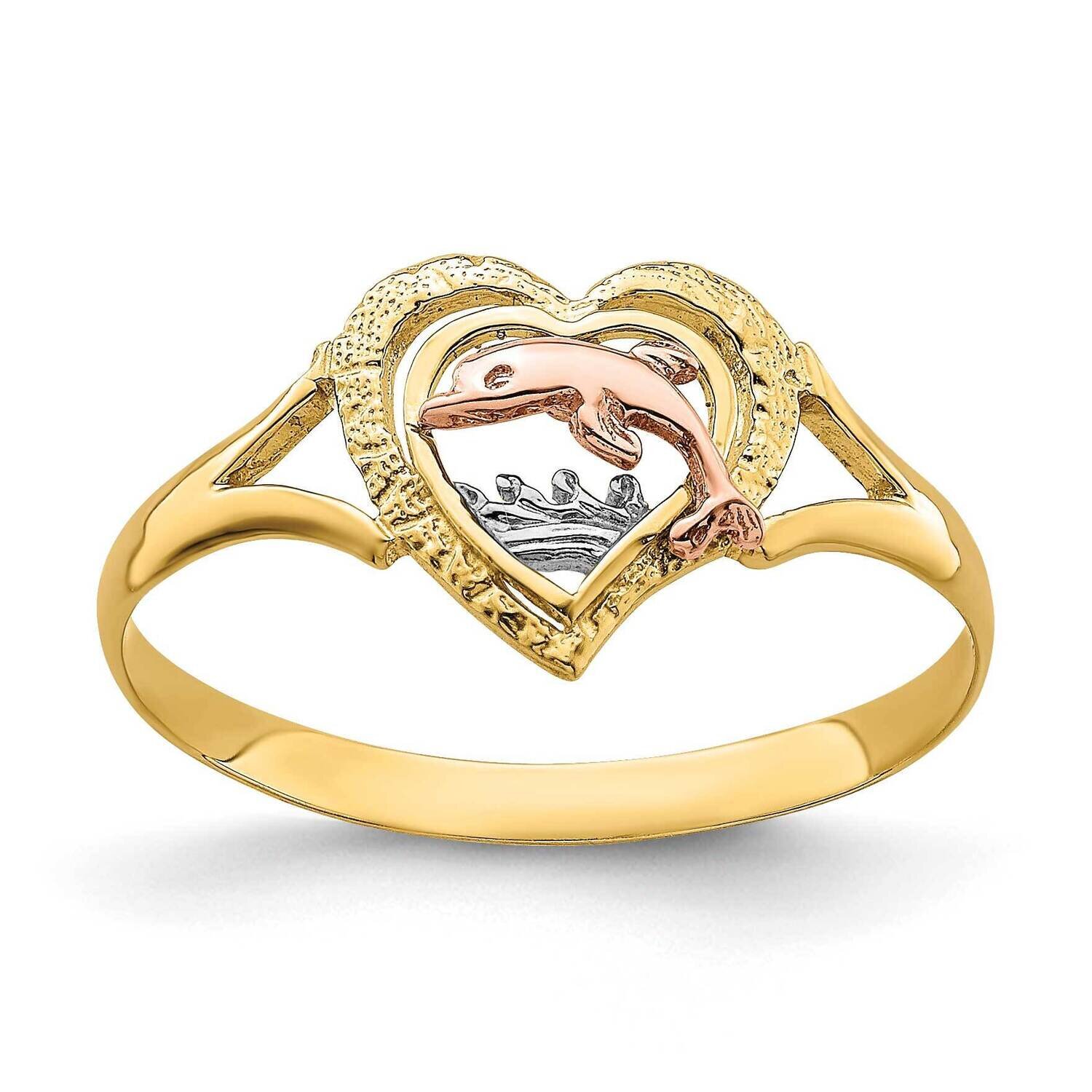 Rhodium Dolphin In Heart Ring 14k Yellow &amp; Rose Gold K2068, MPN: K2068, 637218030903
