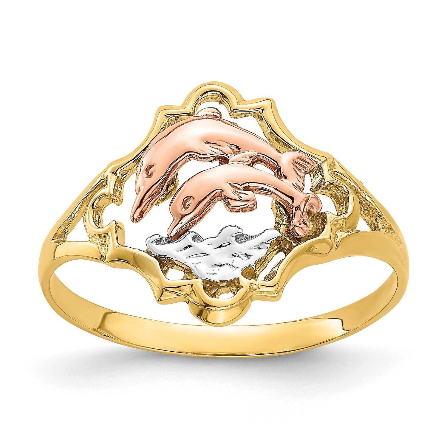 Rhodium Double Dolphin Ring 14k Yellow &amp; Rose Gold K2069, MPN: K2069, 637218030859