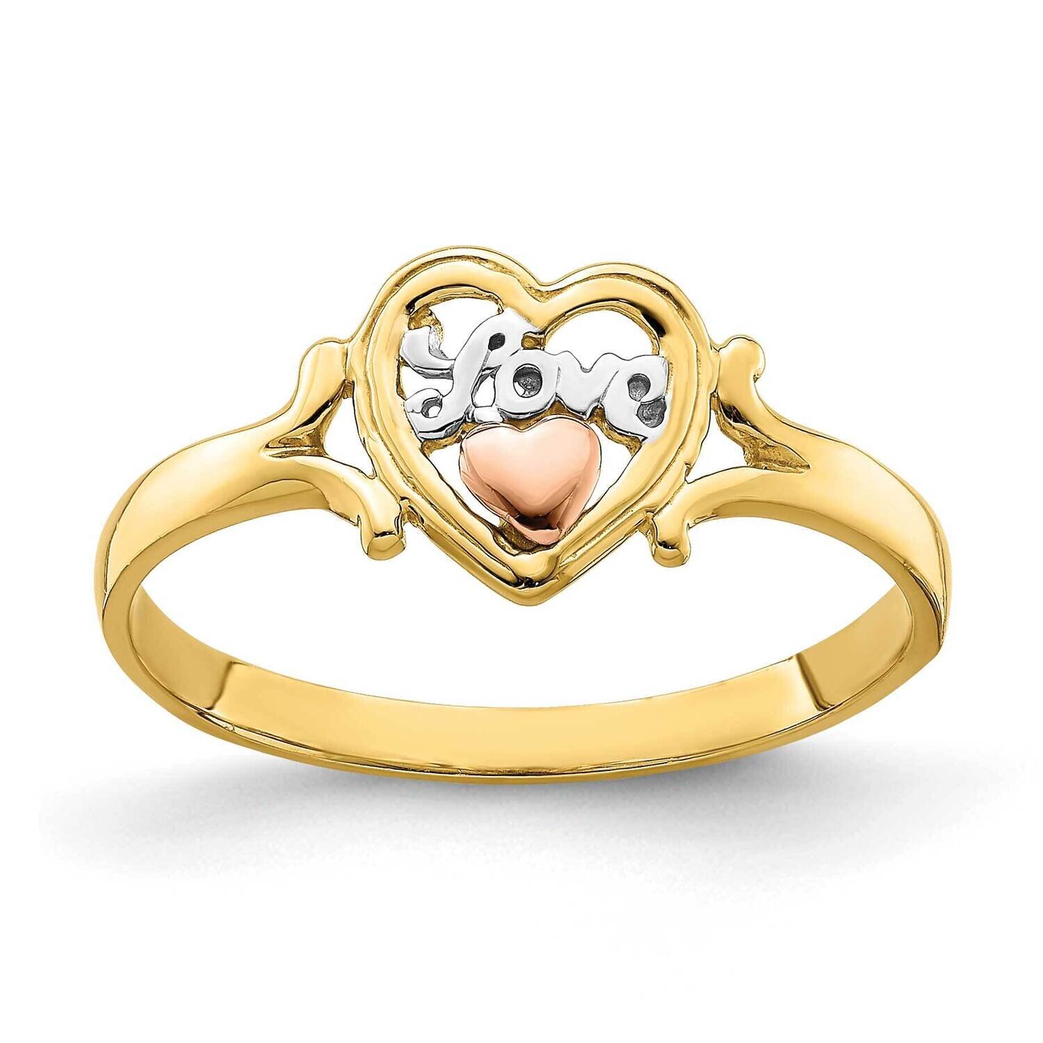Rhodium Love Heart Ring 14k Yellow & Rose Gold K2073