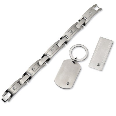 Brushed Bracelet, Money Clip and Key Ring Set - Stainless Steel SRSET2 by Chisel, MPN: SRSET2, 8839…