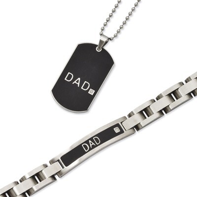 Black-plated 8.75in Dad Bracelet &amp; 24in Dad Necklace Set - Stainless Steel SRSET23 by Chisel, MPN: …