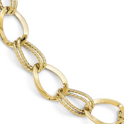 Leslie&#39;s Polished and Textured Link Bracelet 7.5 Inch - 10k Gold HB-10LF508-7.5, MPN: 10LF508-7.5, …