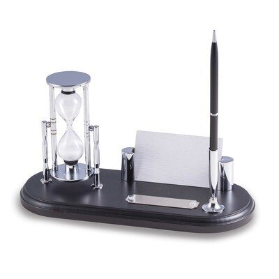 Silver-plated Wood Hourglass with Cardholder and Pen Set Eng Plate Silver-plated Engravable GM18385…