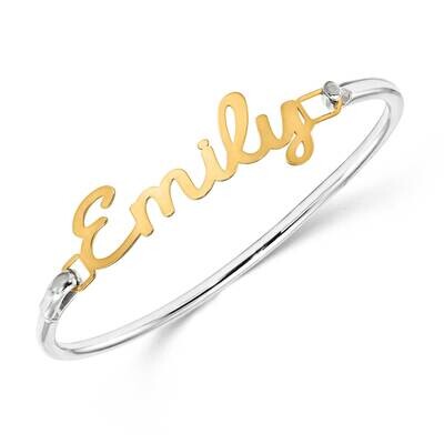 Laser Polished Name Word Plate on SS Bangle Gold-plated Silver XNA628GP, MPN: XNA628GP,