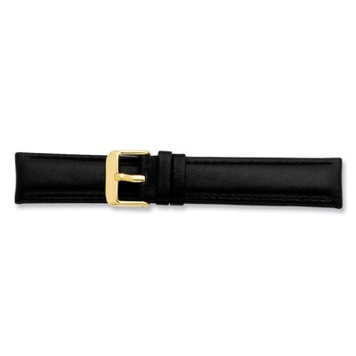 22mm Black Glove Leather Buckle Watch Band 7.75 Inch Gold-tone BA195-22, MPN: BA195-22, 886774143200