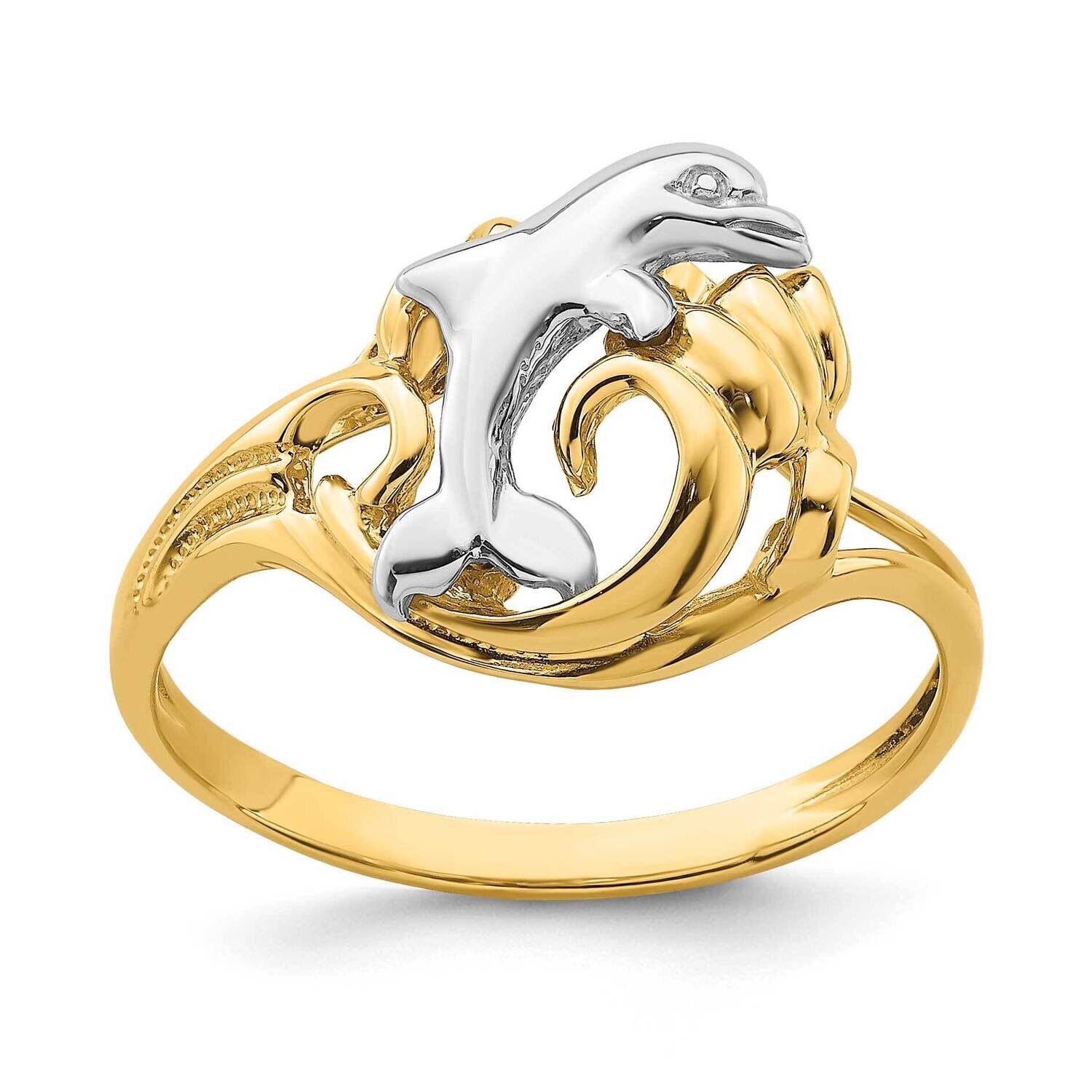 Dolphin Wave Ring 14k Two-tone Gold K3923