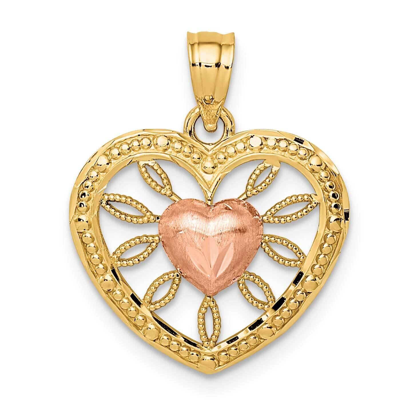 Heart with Pink Center Charm 14k Two-tone Gold K4015, MPN: K4015, 637218095179