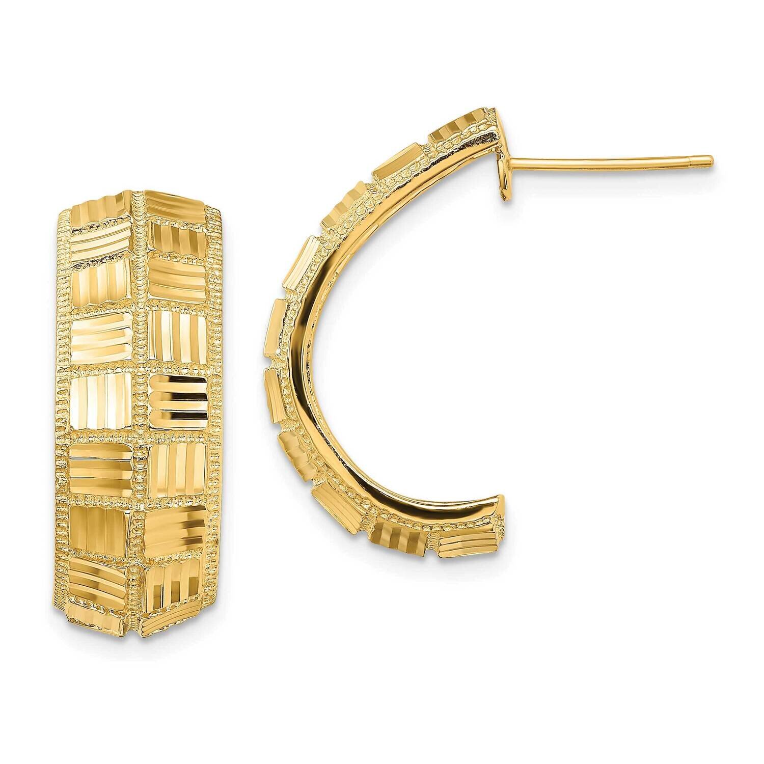 Square J-Hoop Post Earring 14k Gold Diamond-cut K4356