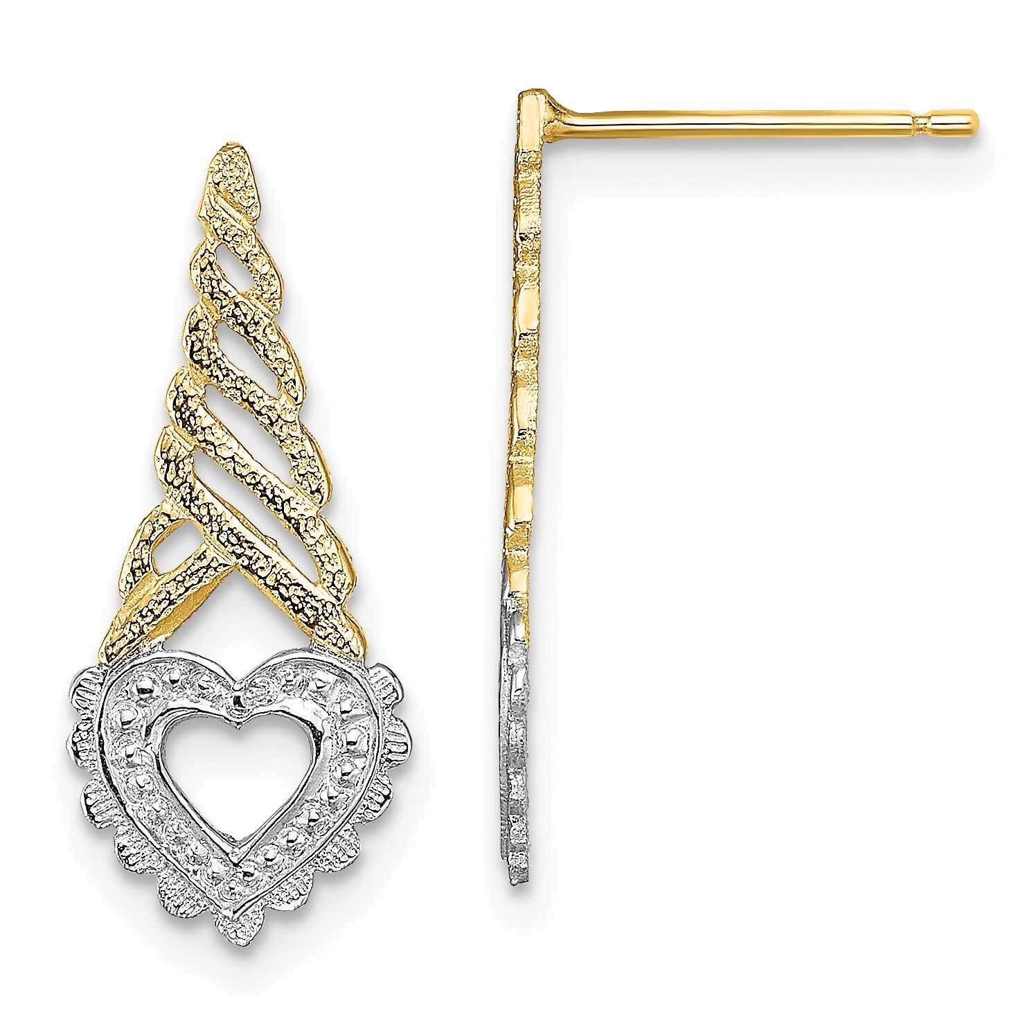 Heart On Yellow Cone Post Earrings 14k Gold Rhodium K4357, MPN: K4357, 637218049707