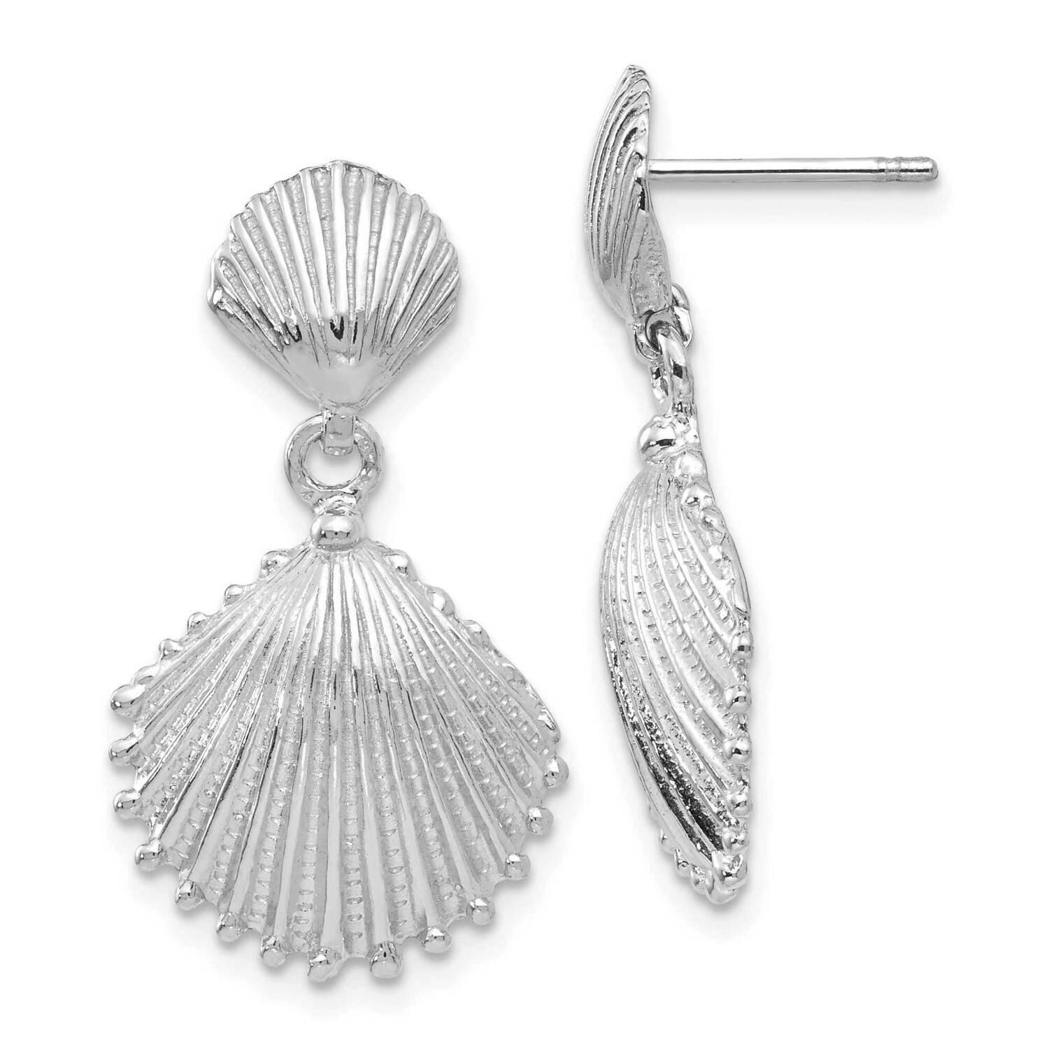 Scallop Shell Dangle Post Earrings 14k White Gold K4456W, MPN: K4456W, 883957977287