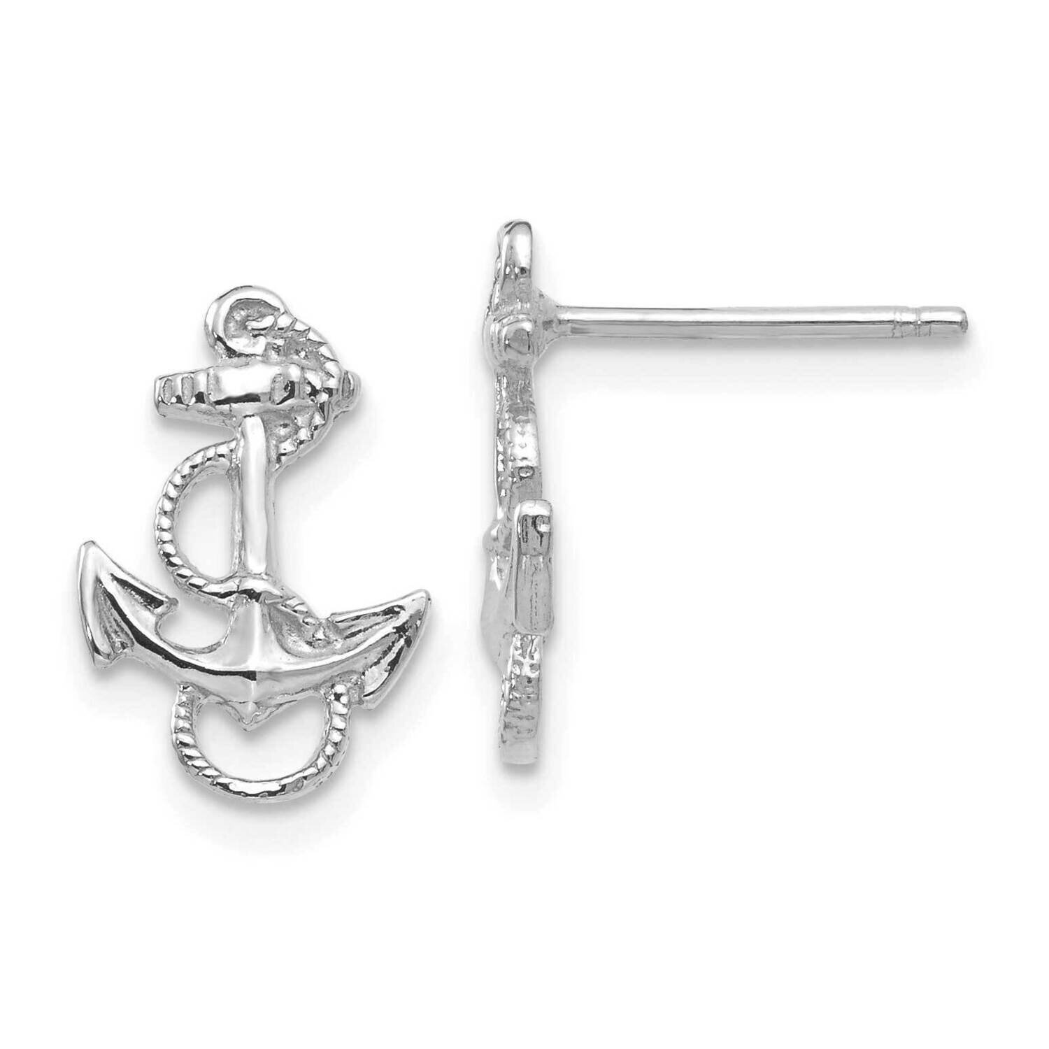 Anchor with Rope Trim Post Earrings 14k White Gold K4504W