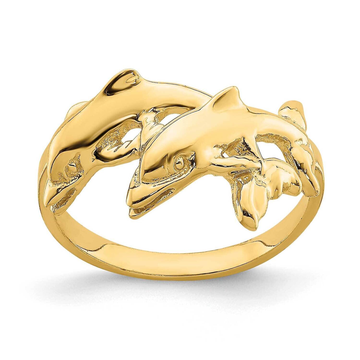 Double Dolphins Swimming Ring 14k Gold K4561