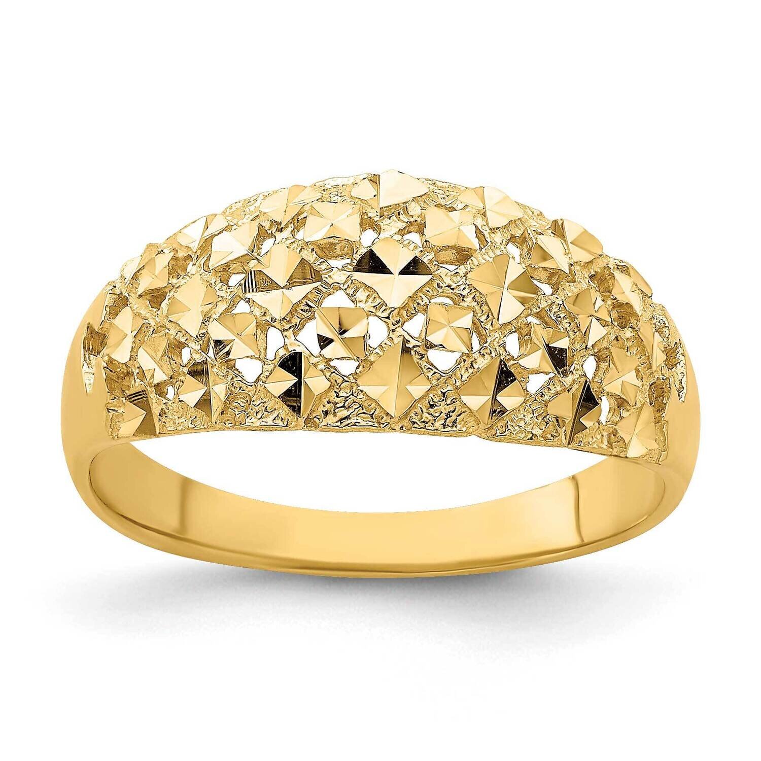 Mini Diamond Pattern Dome Ring 14k Gold Diamond-cut K4612