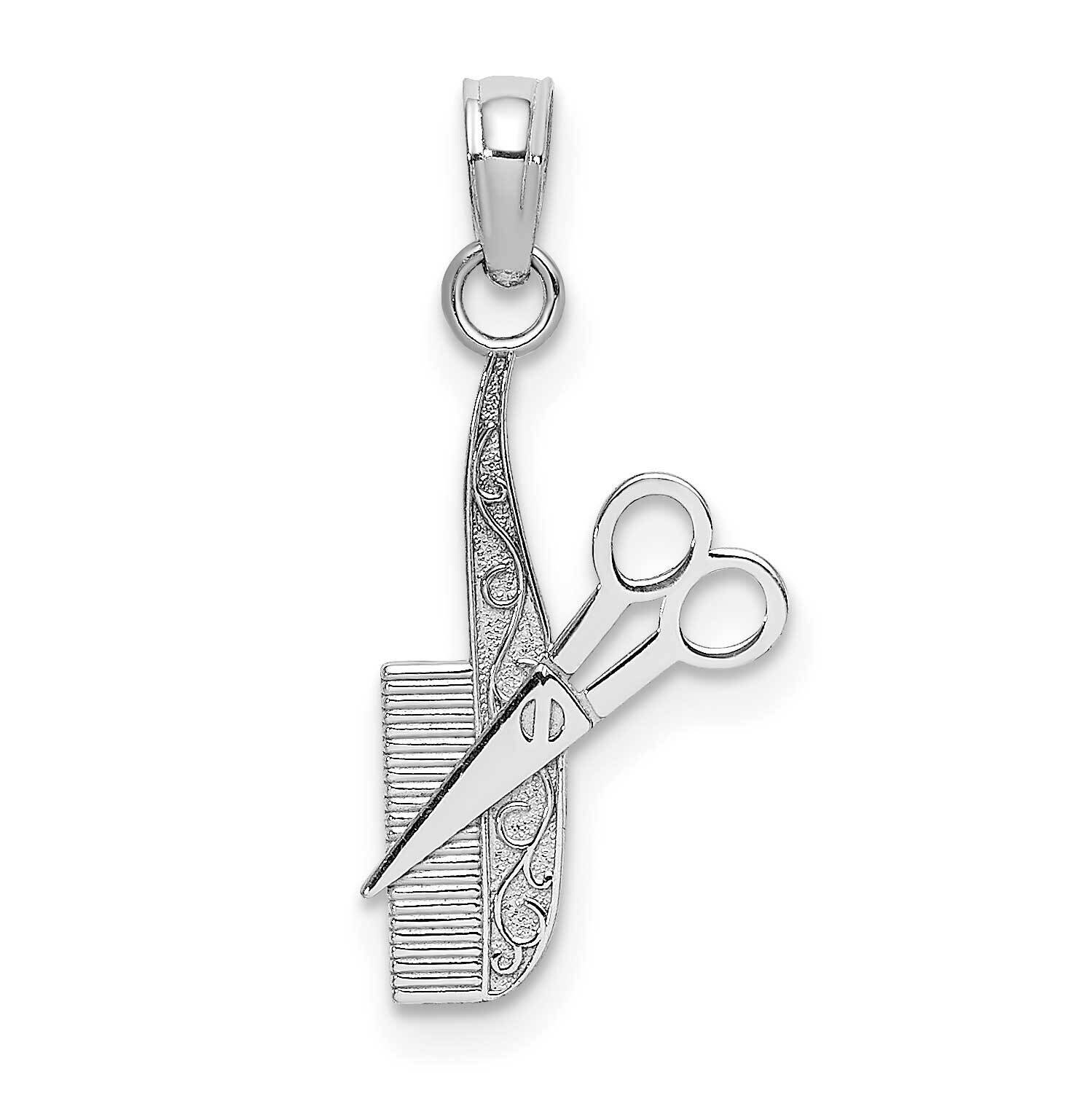 Texuted Hairdresser Comb Scissors Charm 14k White Gold K4940W