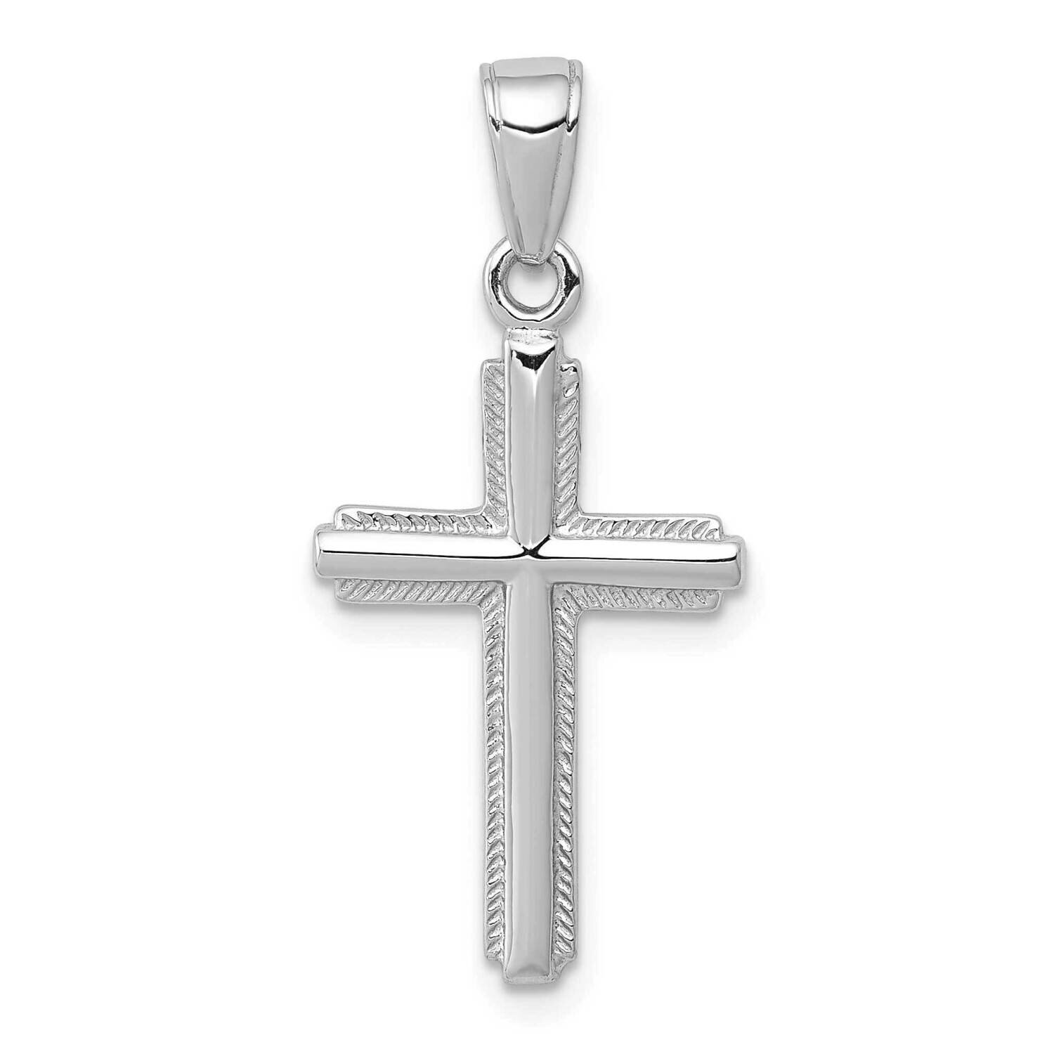Cross with Stripped Border Pendant 14k White Gold Polished K5447W