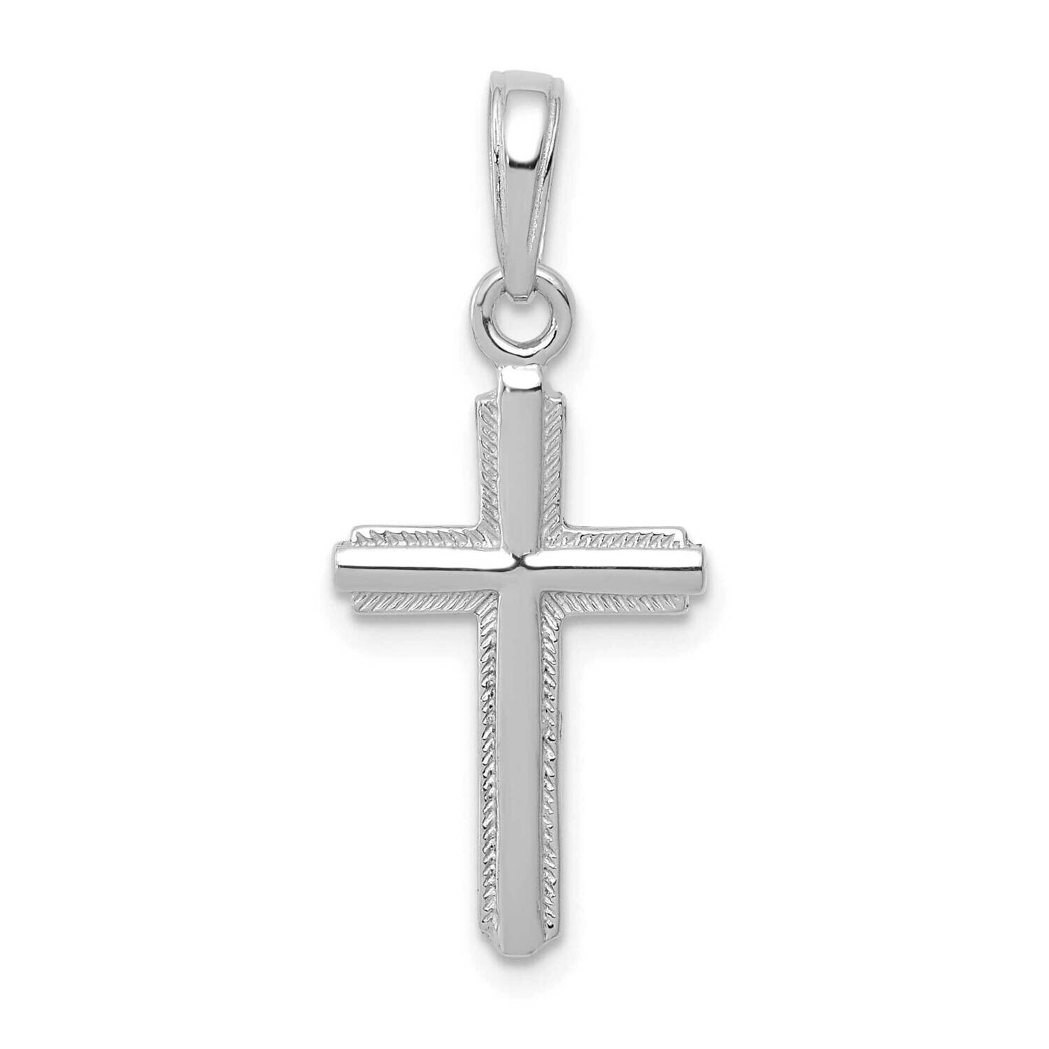 Cross with Stripped Border Pendant 14k White Gold Polished K5448W, MPN: K5448W,