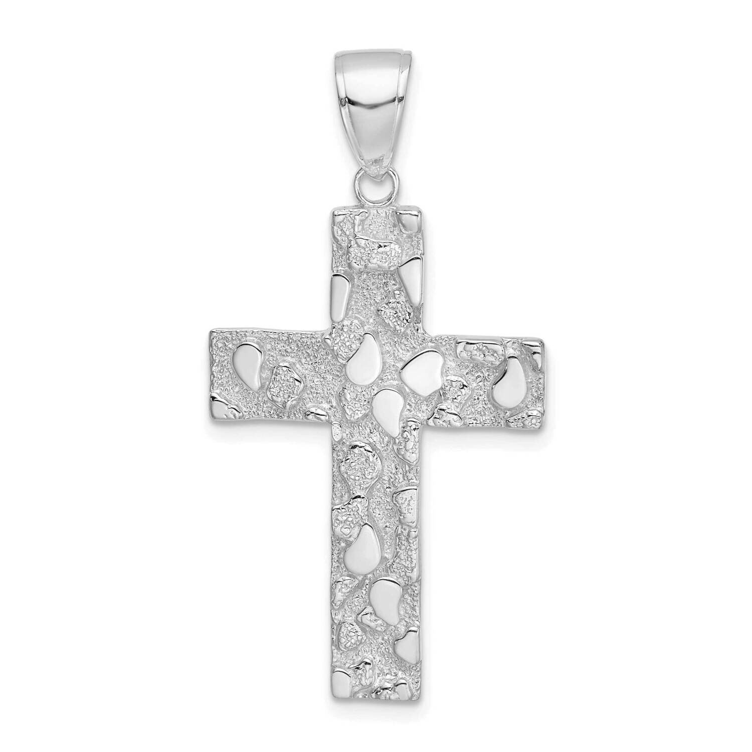 Polished and Textured Nugget Block Style Cross Pendant 14k White Gold K5451W, MPN: K5451W,