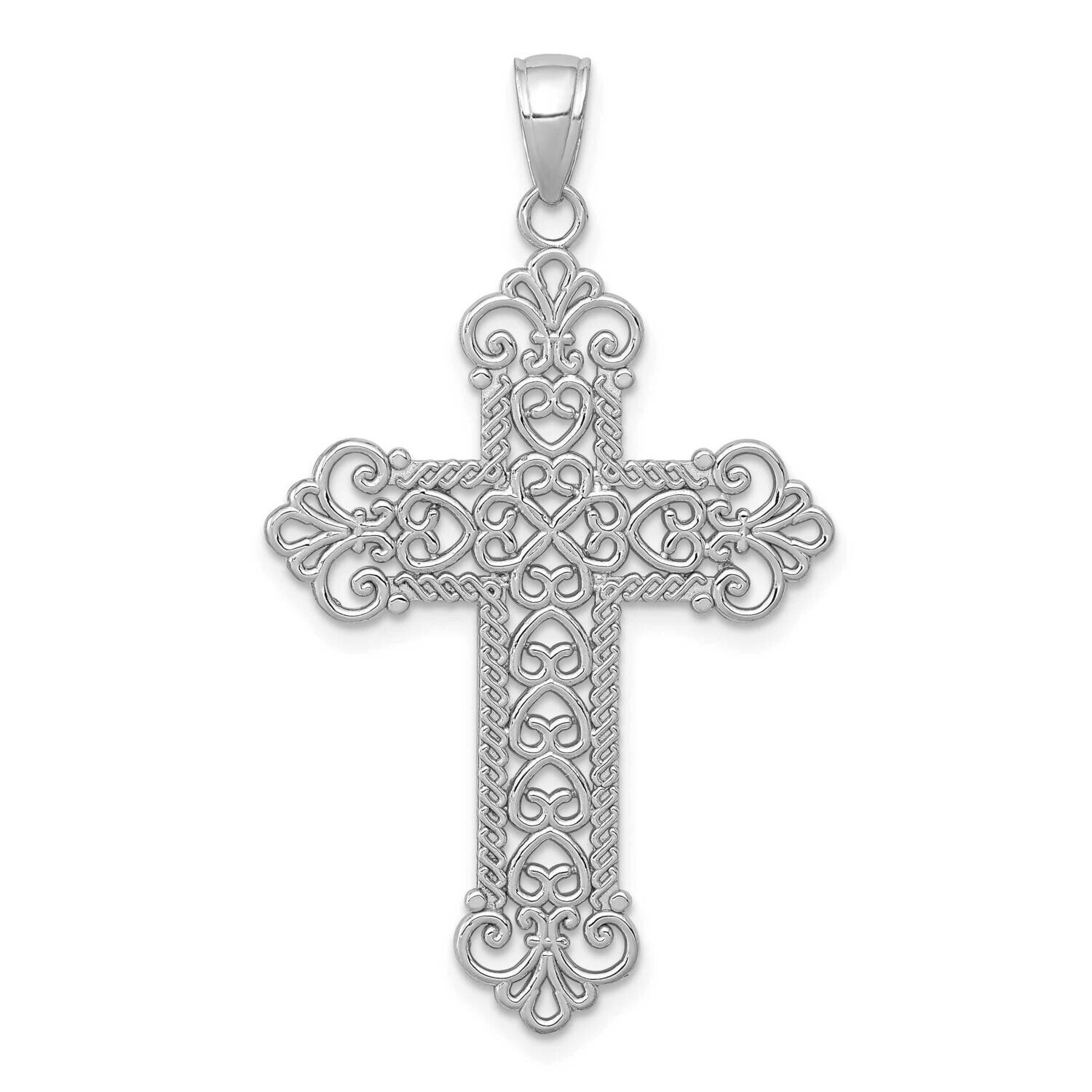 Large Rope Frame Filigree Cross Pendant 14k White Gold Polished K5456W, MPN: K5456W, 637218163069