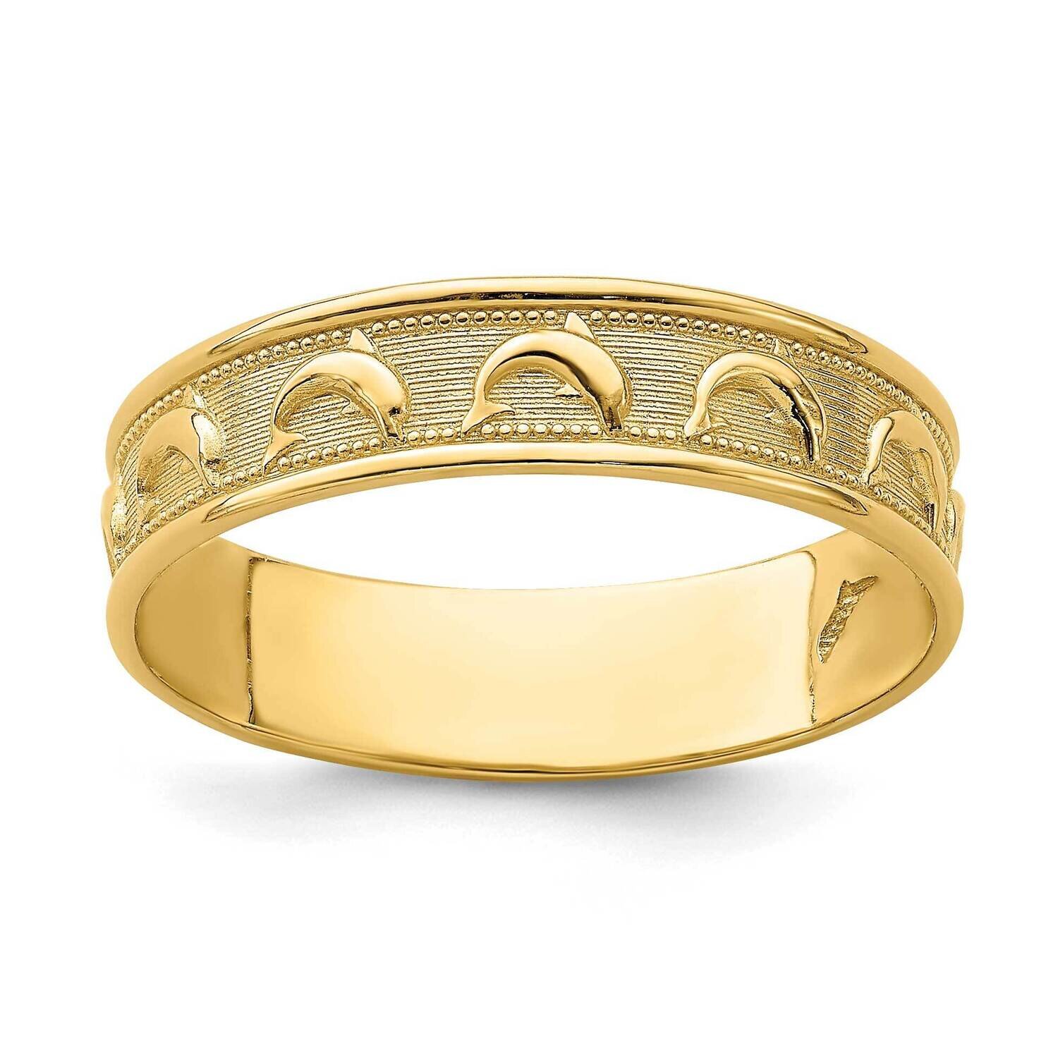Gold Polished Textured Dolphin Engraved Thumb Ring 14k Gold K5766