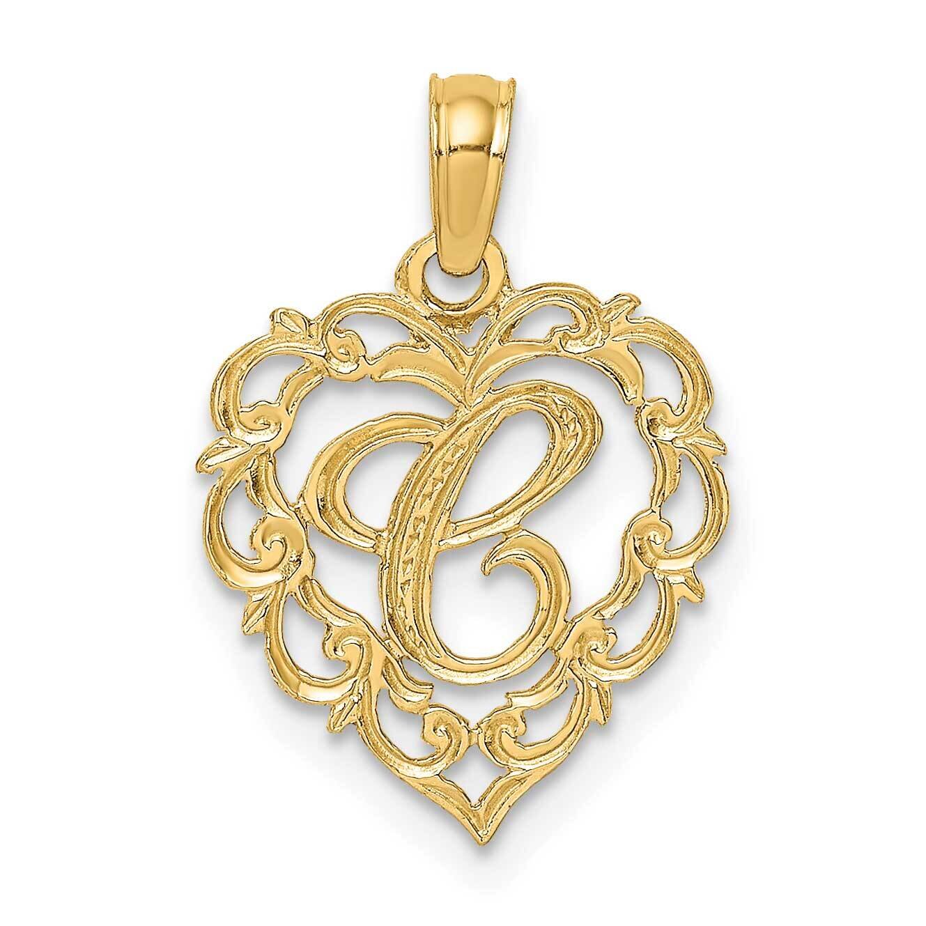 C Script Initial In Heart Charm 14k Gold K6424C