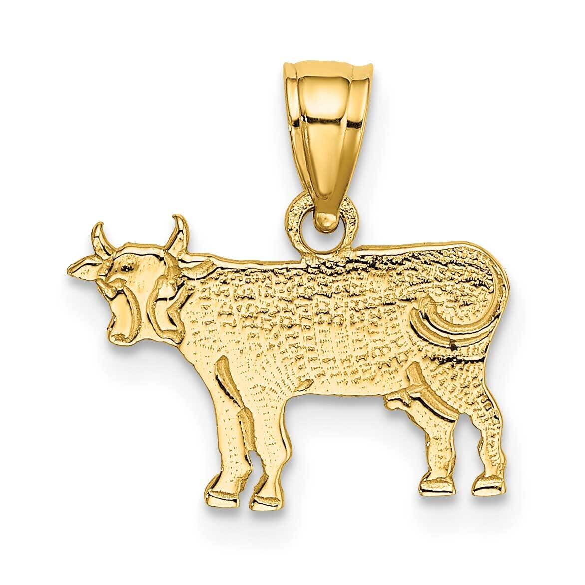 Flat Engraved Cow Charm 14k Gold K6455
