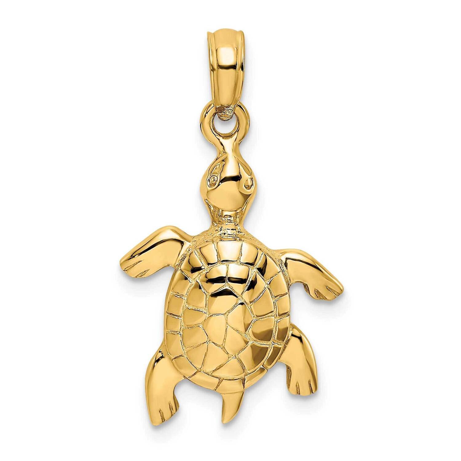 Polished Turtle with Textured Shell Charm 14k Gold 2-D K6457
