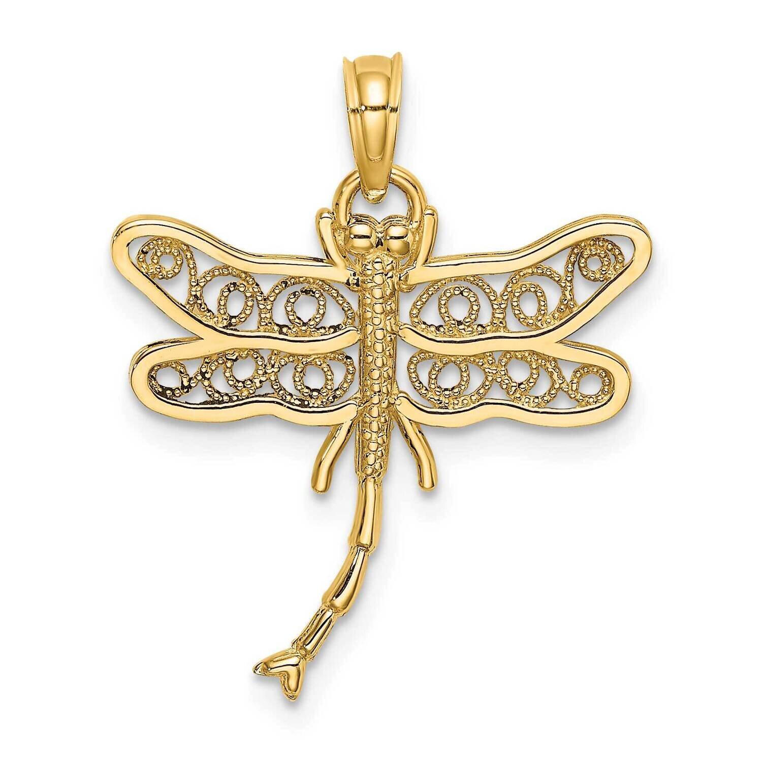 Dragonfly with Beaded Filigree Wings Charm 14k Gold K6460