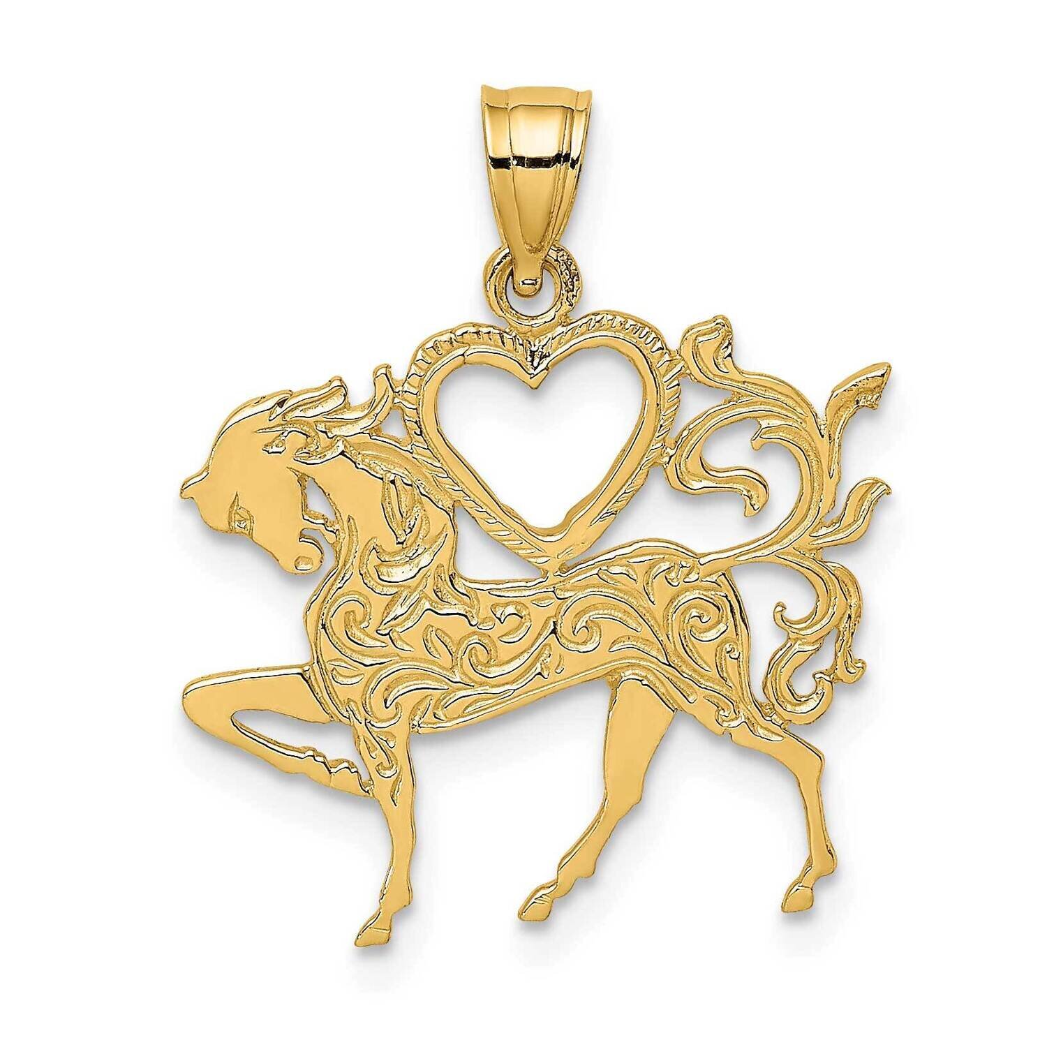 Heart Horse Charm 14k Gold Textured K6462, MPN: K6462, 637218000623