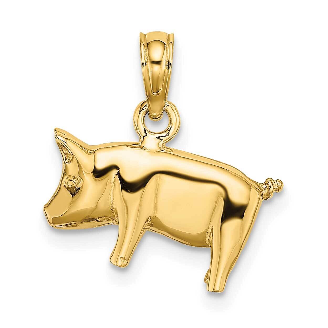 Pig with Curly Tail Charm 14k Gold 3-D Polished K6465