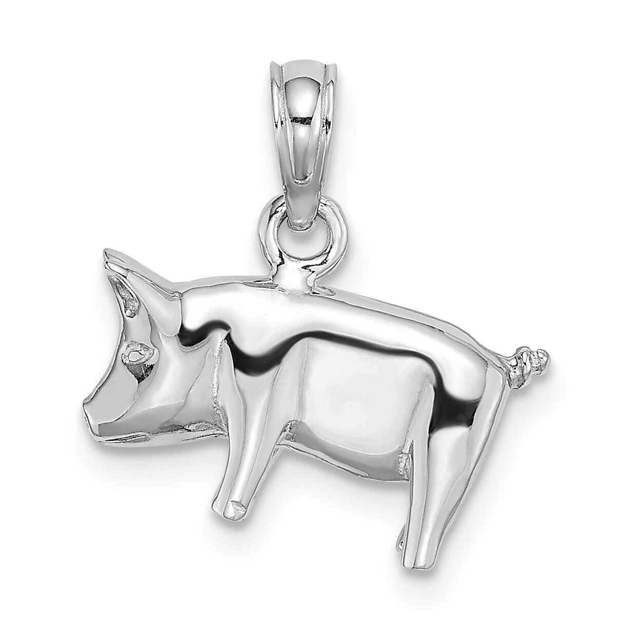 Polished Pig with Curly Tail Charm 14k White Gold 3-D K6465W