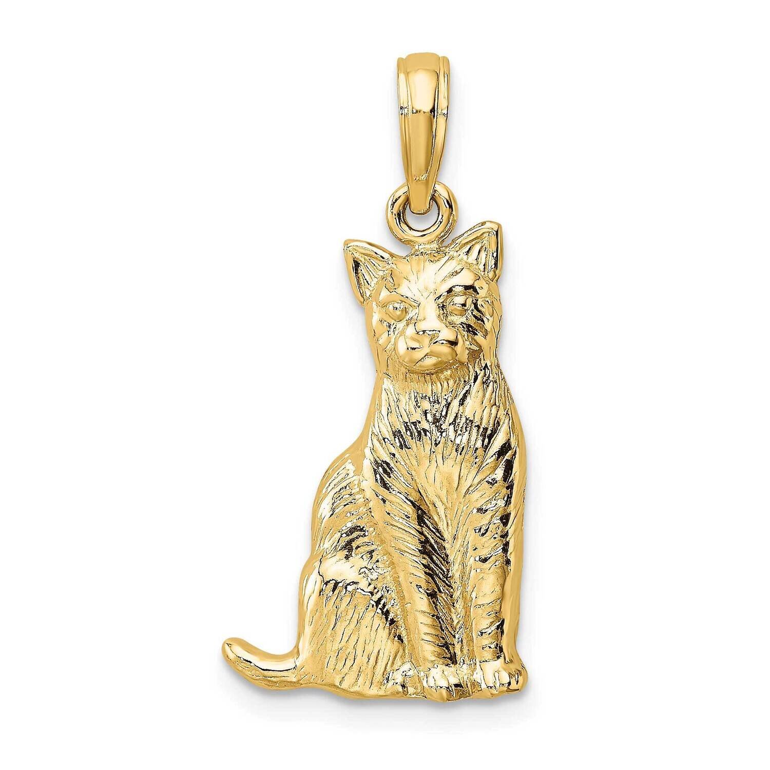 Textured Sitting Cat Charm 14k Gold 2-D K6471, MPN: K6471, 637218184682