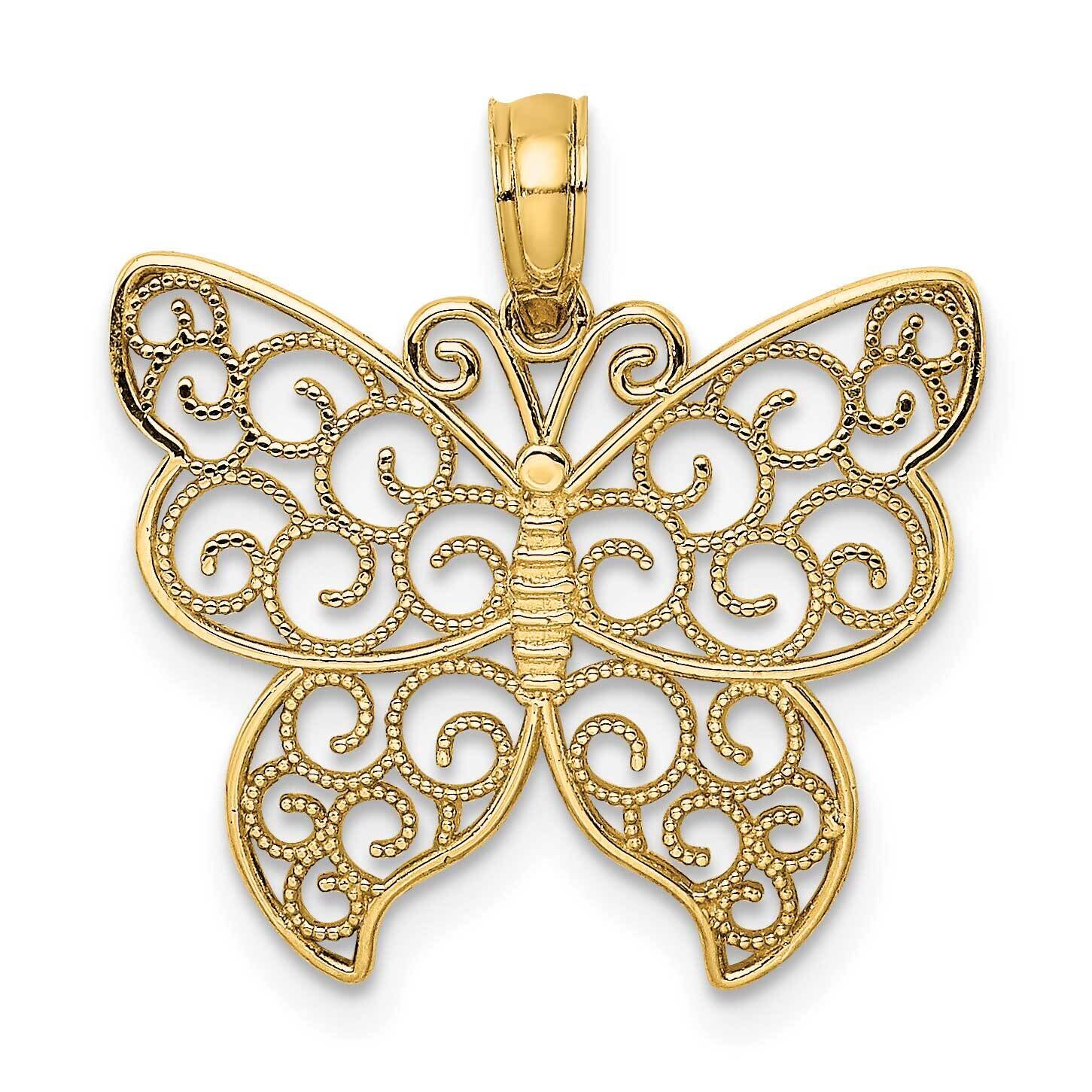 Beaded Filigree Small Butterfly Charm 14k Gold K6477