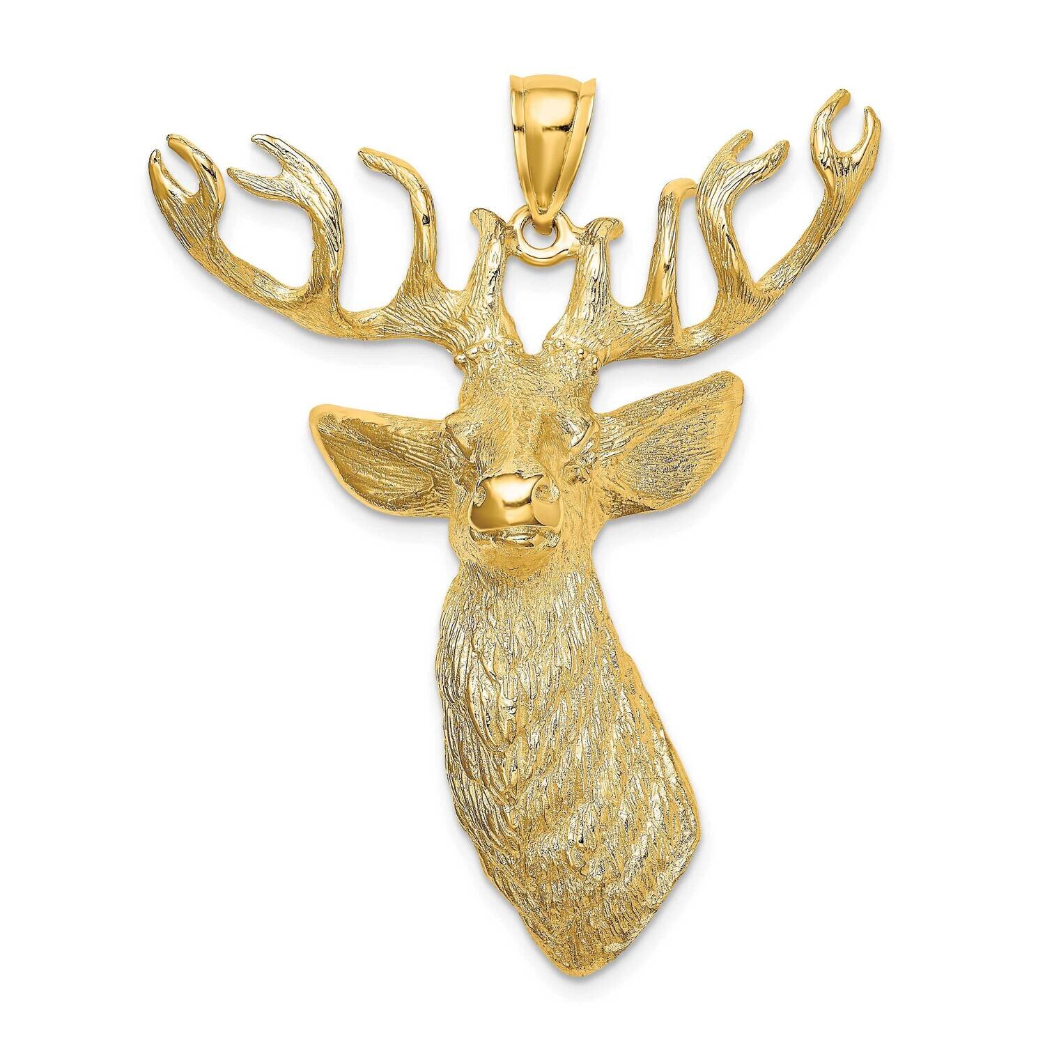 Deer Head Charm 14k Gold 3-D Textured K6558, MPN: K6558, 637218051274