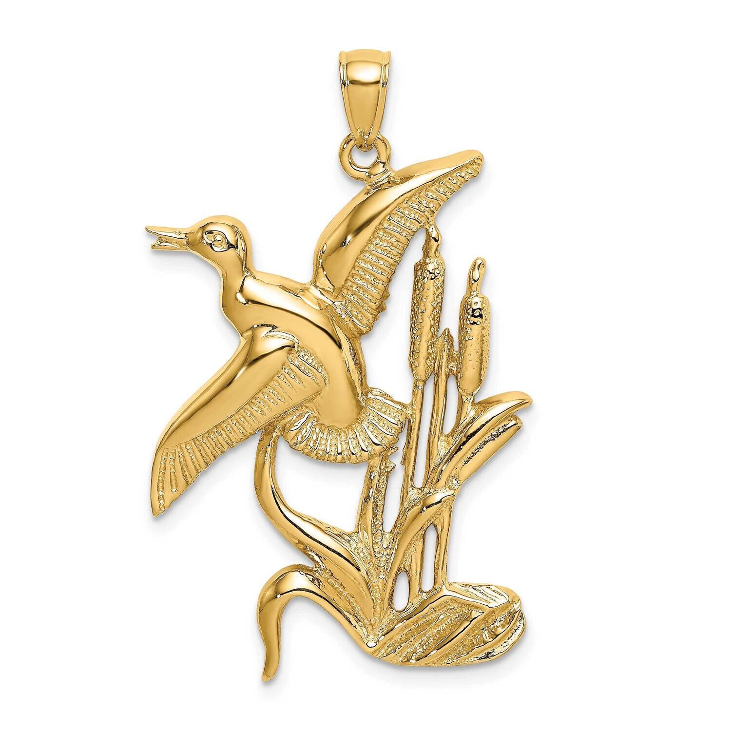 Duck Flying From Willow Charm 14k Gold 2-D K6572